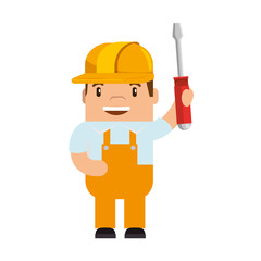 funny builder with screwdriver avatar character