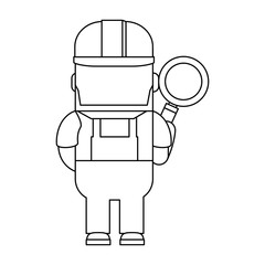 funny builder with magnifying glass avatar character