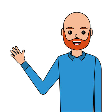 young man waving happy avatar character vector illustration design