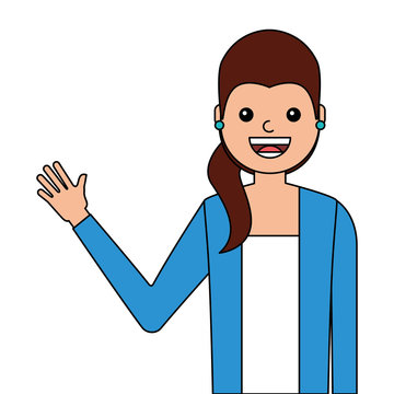 young woman waving happy avatar character vector illustration design