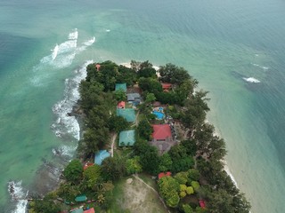 Aerial view of Manukan Island of Sabah, Malaysia. Clear green ocean. Manukan Island is the most...