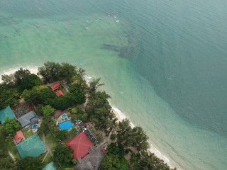 Aerial view of Manukan Island of Sabah, Malaysia. Clear green ocean. Manukan Island is the most...