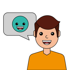 young man happy with emoticon message avatar character vector illustration