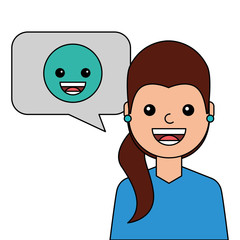 young woman happy with emoticon avatar character vector illustration design