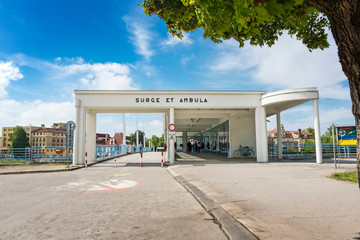 Bridge to spa island in Piestany (Slovakia). Text translation: “Stand up and walk”