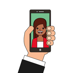 young woman happy in smartphone avatar character vector illustration design