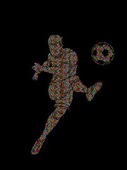 Soccer player shooting a ball action designed using mosaic pattern graphic vector