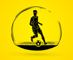 Soccer player running with soccer ball action graphic vector