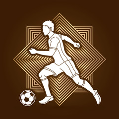 Soccer player running with soccer ball action designed on line square background graphic vector