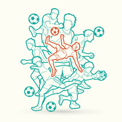 Soccer player team composition outline graphic vector.