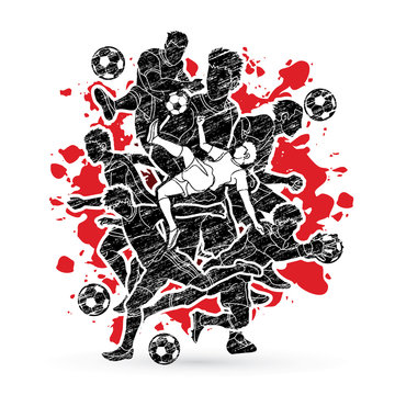 Soccer player team composition  designed on splatter ink background graphic vector.