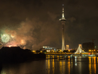 Macau Firework celebration at night in Macau ,24 September 2016