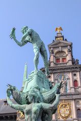 Brabo fountain in Grote Markt of Antwerp, Belgium