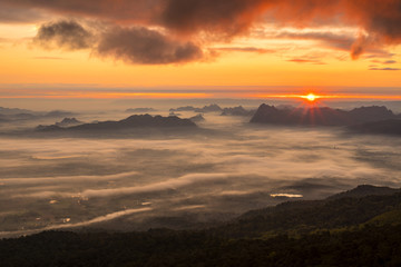 Sunrise And Mist On Mountain, Phu Kradueng National Park, Loei Province, thailand