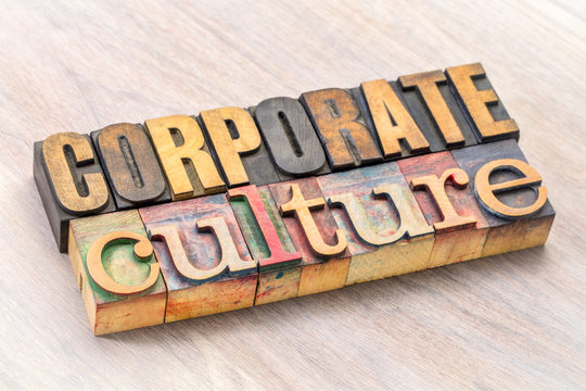 corporate culture word abstract in wood type