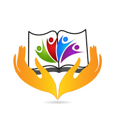 Reading a book education students, illustration