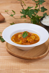 Chicken curry in a bowl / Vietnam chicken curry on wooden background