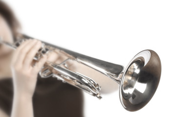 Trumpet player hands close up