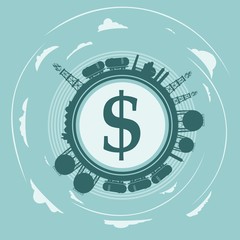 Circle with energy relative silhouettes. Objects located around circle. Dollar sign in the center of circle. Modern brochure, report or leaflet design template.