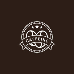 Fototapeta premium Vector vintage coffee logo in white color. Vintage coffee badge and label. Coffee beans illustration. Caffeine logo. Coffee shop logo