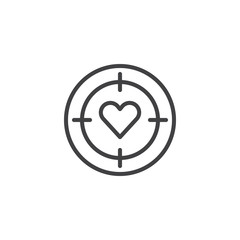 Heart target line icon, outline vector sign, linear style pictogram isolated on white. Aim with heart symbol, logo illustration. Editable stroke