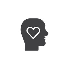 Human head with heart icon vector, filled flat sign, solid pictogram isolated on white. Lover head symbol, logo illustration.