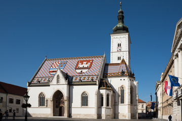 Fototapeta premium Zagreb, Croatia, Crkva sv.Marka,Church of St.Mark , 聖マルコ教会、クロアチア、ザグレブ、