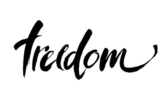 Freedom. Typographic design. Ink illustration. Modern brush calligraphy.
