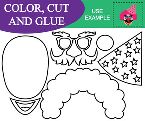 Paint, cut and paste to create the image of head of clown with cap.