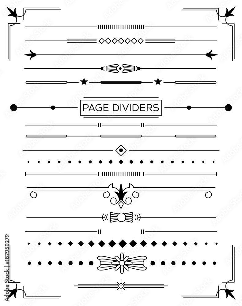 Wall mural set of retro decorative page dividers and design elements.