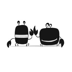 Funny friends crabs, black silhouette for your design