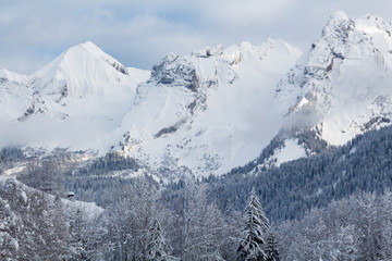 White snowy peaks of mountains in French Alps