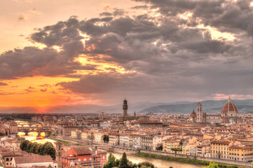 Florence panoramic view at sunset - obrazy, fototapety, plakaty