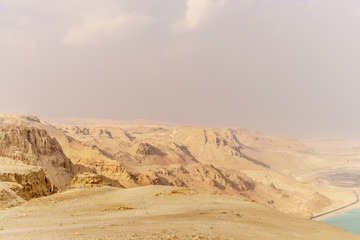 Beautiful nature desert in dry judean picturesque wilderness. Outdoor scenic landscape