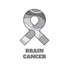 Brain cancer awareness poster. Gray ribbon made in 3D paper cut and craft style on white background. Medical concept. Vector illustration.