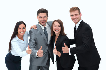 happy business team showing thumb up.i