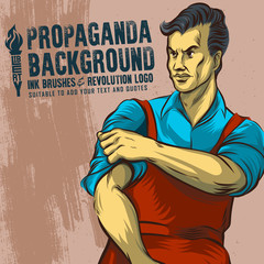 Vintage Revolution Logo Element. Propaganda Background Style Revolution roll up sleeves.