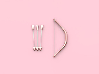metallic bow and arrow valentine concept 3d rendering