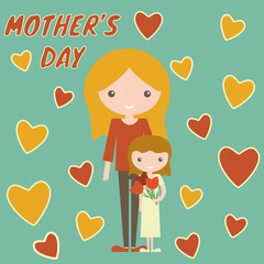 Mother day art design mom and daughter with flowers