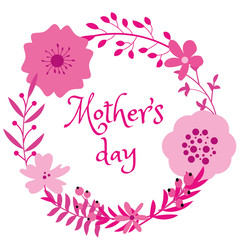 Beautiful pink violet floral frame design on mothers day isolated on white background