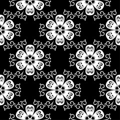 White floral seamless pattern on black background