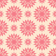 Red flowers on beige background. Ornamental seamless pattern