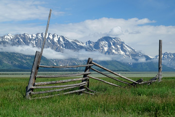 Grand Teton Mountains with low clouds