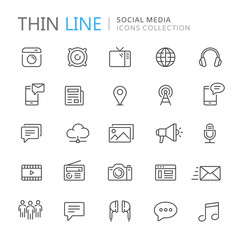 Collection of social media thin line icons