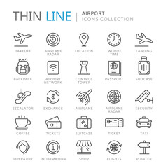Collection of airport thin line icons
