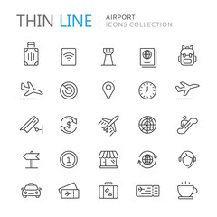 Collection of airport thin line icons