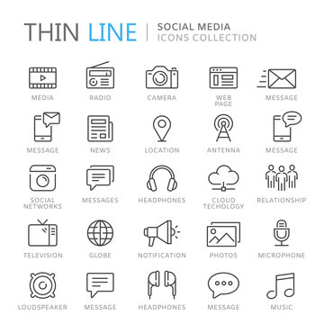 Collection of social media thin line icons