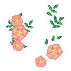 Set with pink flowers ans leaves. Flowers look like they are made from silk.