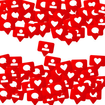 Notifications with Likes, Followers and Comments. Social Media Marketing.  