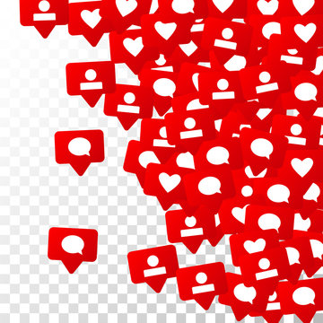 Notifications with Likes, Followers and Comments. Social Media Marketing.  